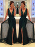 A Line V Neck Sequins Prom Dress with Slit LBQ3787